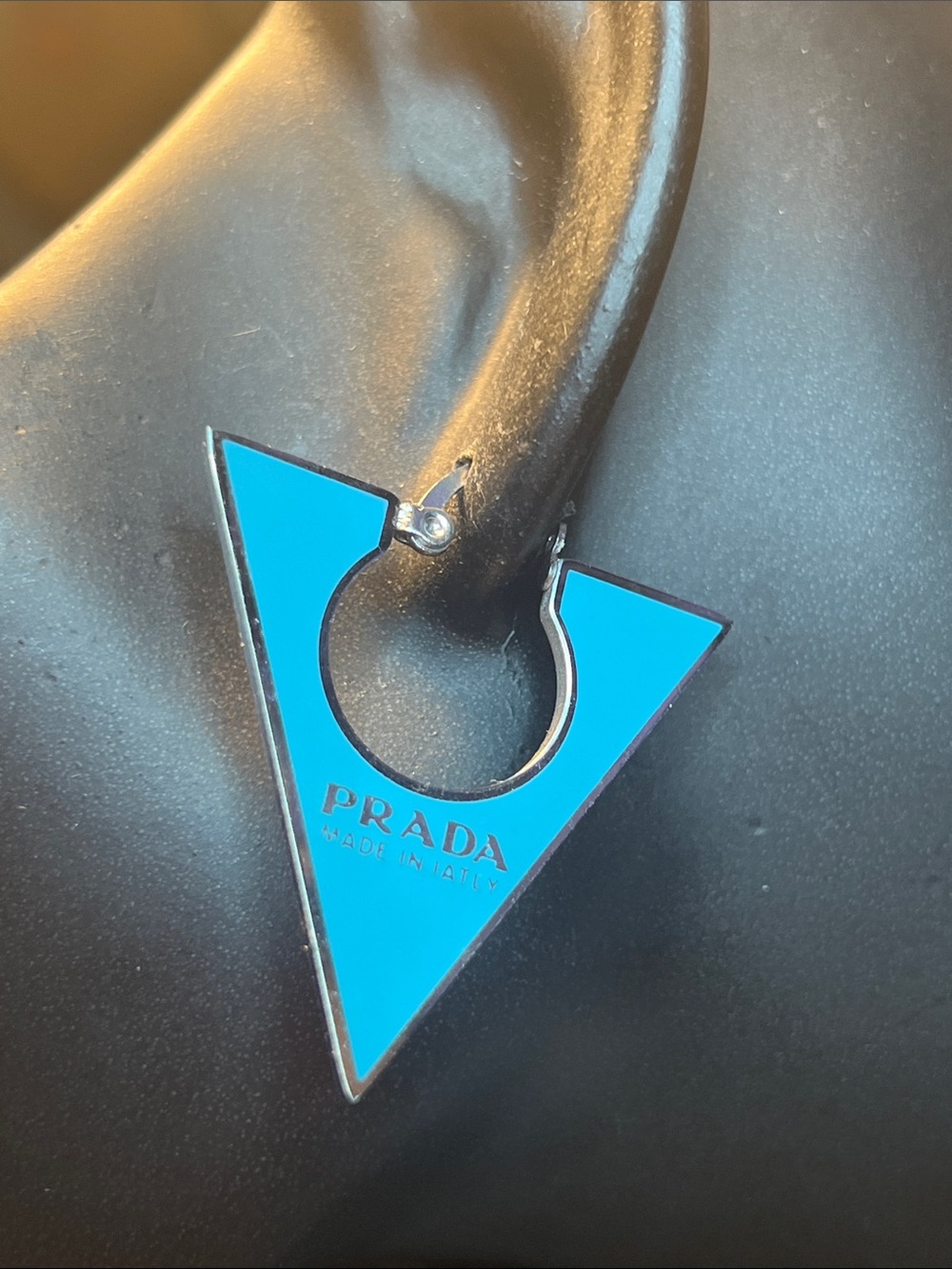 Silver and Turquoise Stainless Steel Triangle Logo Drop Earring